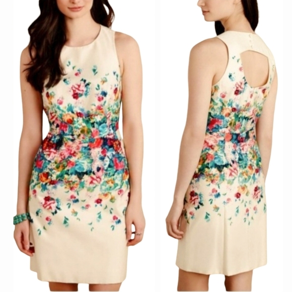 NWOT Anthropologie Maeve Ivory Watercolor Floral Open-Back Sleeveless Dress - Picture 1 of 8